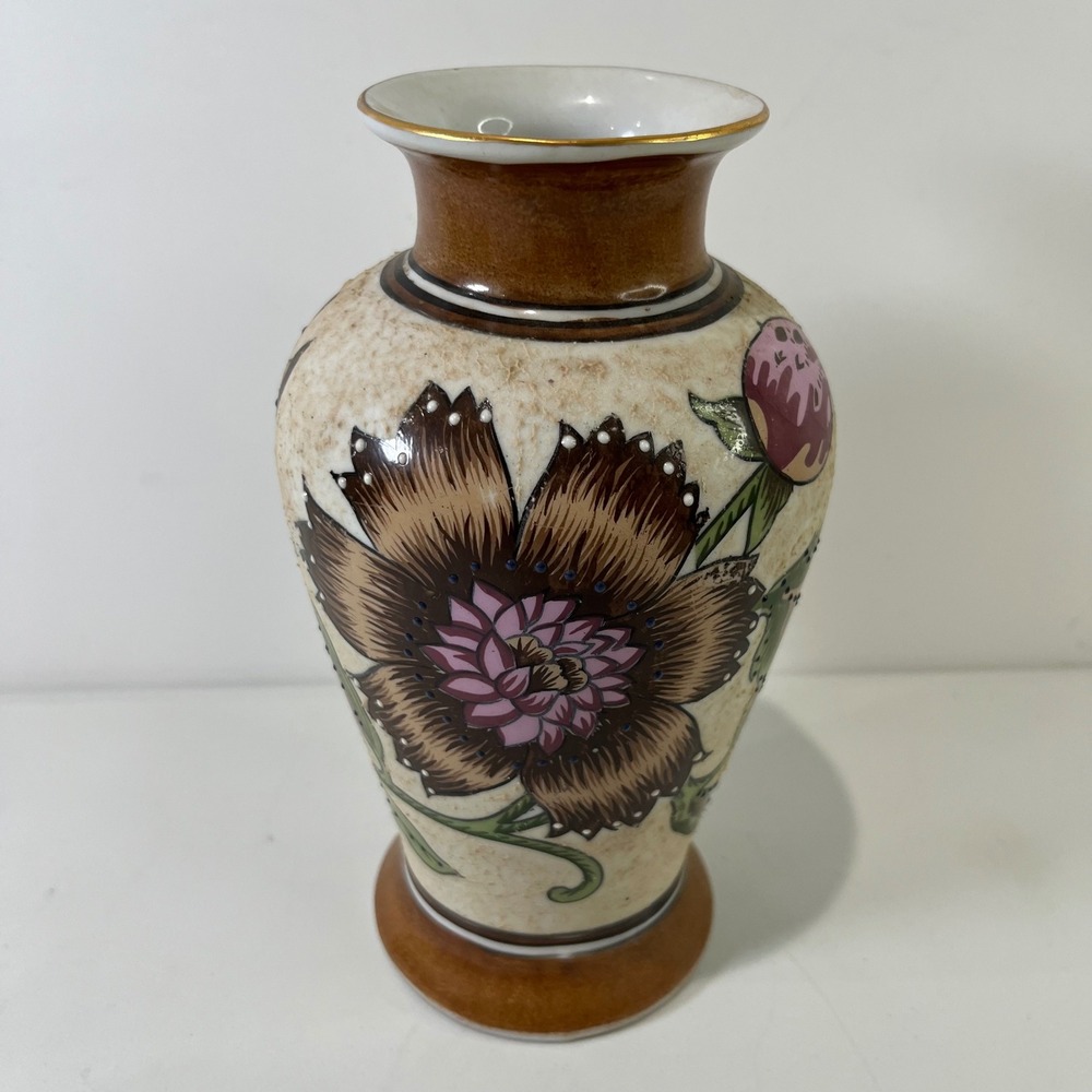 Vintage Ceramic Floral Vase Hand Painted Earthy Tones Boho Decor Art Pottery MCM